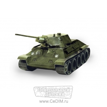 Сборная модель - Танк  Т-34 зеленый - 1941г  Умная Бумага 
